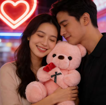 Cute Rose Bear Plush Toy Stuffed Animal Doll Romantic Gift for Girlfriend Valentines Day Birthday Anniversary Present