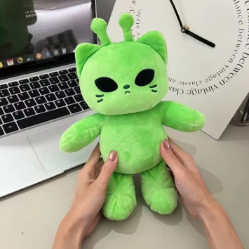 Cute Alien Cat Stuffed Toy Super Soft Plushie Doll Kawaii Home Decor Pillow Green Kitty Plush Toy
