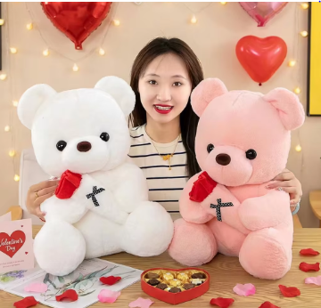 Cute Rose Bear Plush Toy Stuffed Animal Doll Romantic Gift for Girlfriend Valentines Day Birthday Anniversary Present
