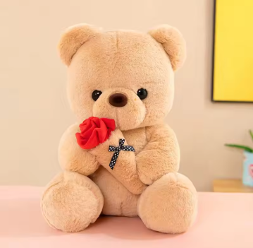 Cute Rose Bear Plush Toy Stuffed Animal Doll Romantic Gift for Girlfriend Valentines Day Birthday Anniversary Present