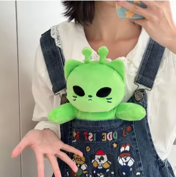Cute Alien Cat Stuffed Toy Super Soft Plushie Doll Kawaii Home Decor Pillow Green Kitty Plush Toy