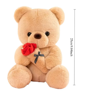 Cute Rose Bear Plush Toy Stuffed Animal Doll Romantic Gift for Girlfriend Valentines Day Birthday Anniversary Present