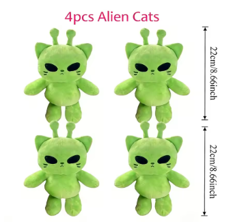 Cute Alien Cat Stuffed Toy Super Soft Plushie Doll Kawaii Home Decor Pillow Green Kitty Plush Toy